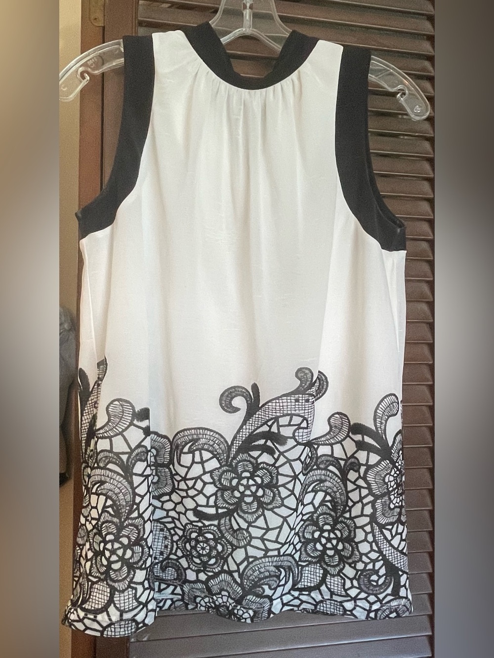 Worthington White Tank with Black Lace-Effect Hem and Trim